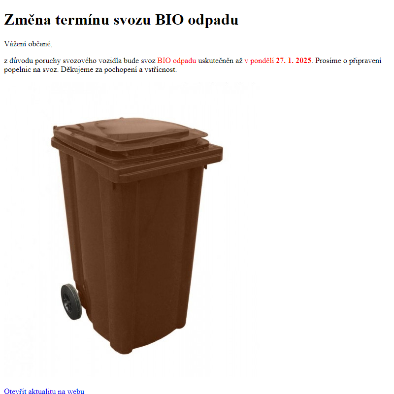 www.hlusovice.eu - Změna termínu svozu BIO odpadu