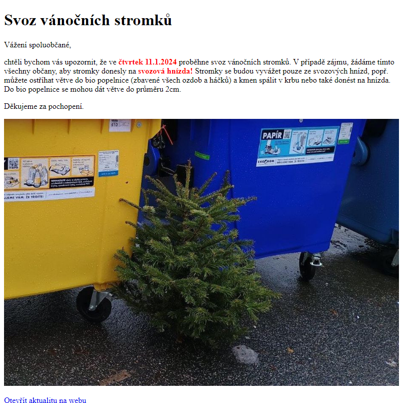 www.hlusovice.eu - Svoz vánočních stromků
