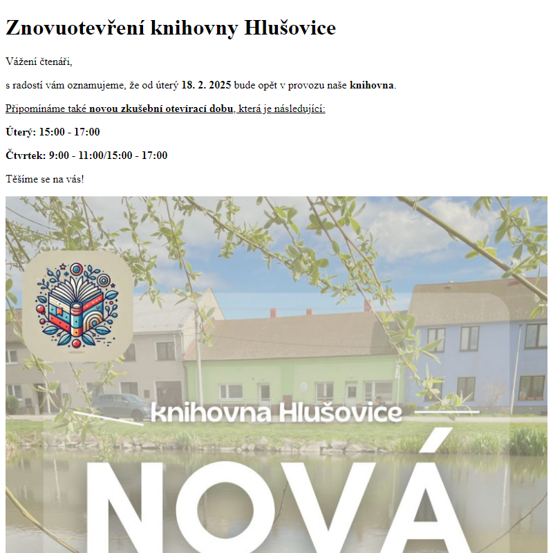 www.hlusovice.eu - Znovuotevření knihovny Hlušovice