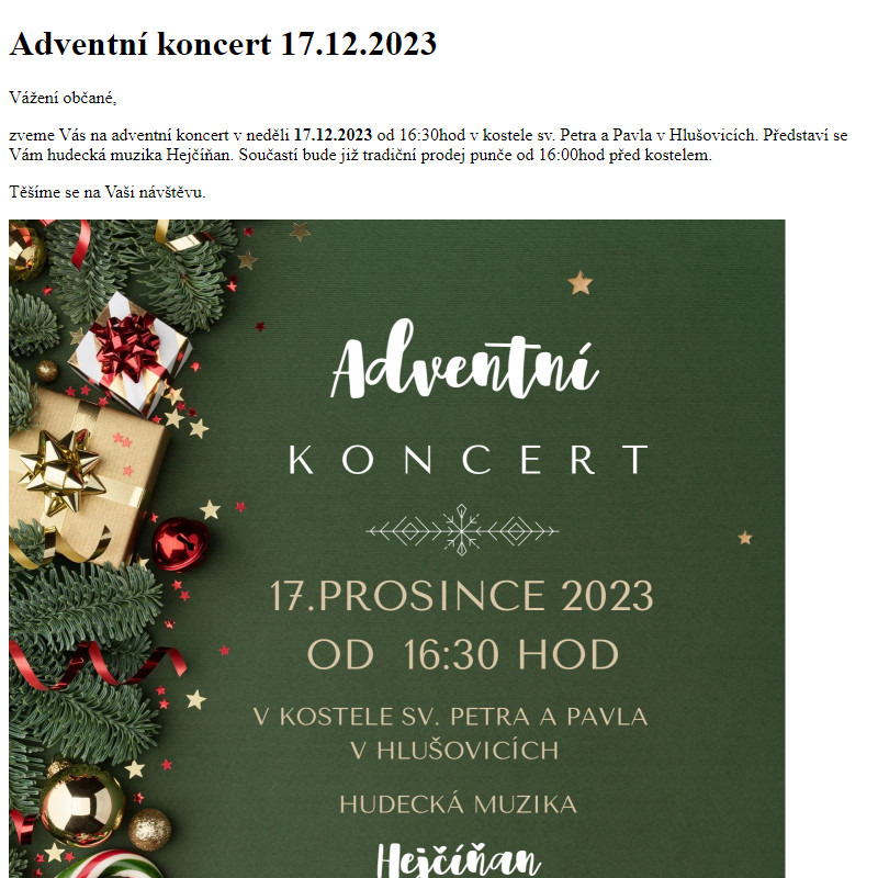 www.hlusovice.eu - Adventní koncert 17.12.2023