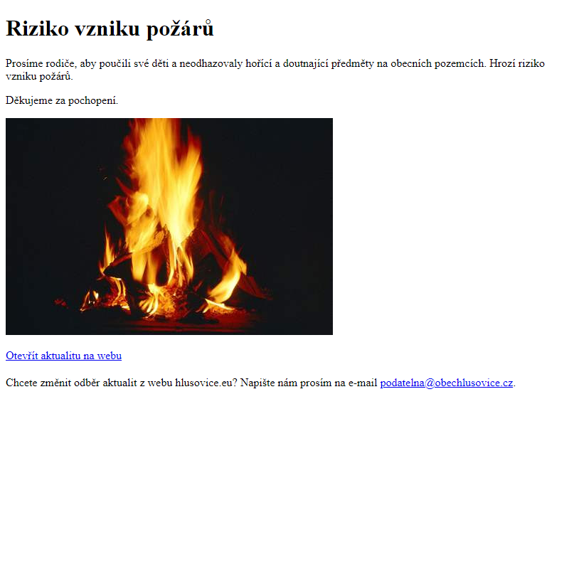 www.hlusovice.eu - Riziko vzniku požárů