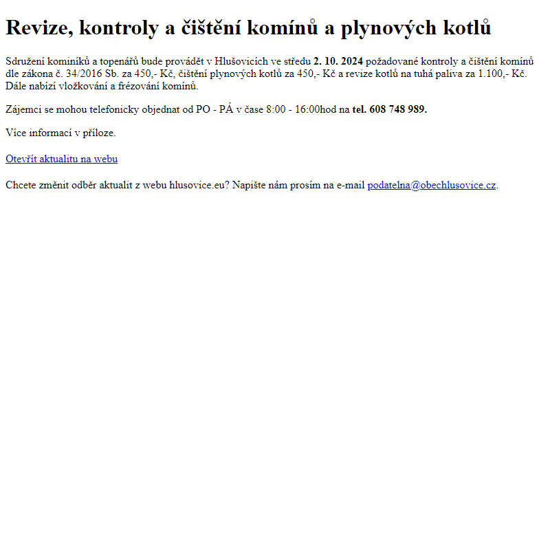 www.hlusovice.eu - Revize, kontroly a čištění komínů a plynových kotlů