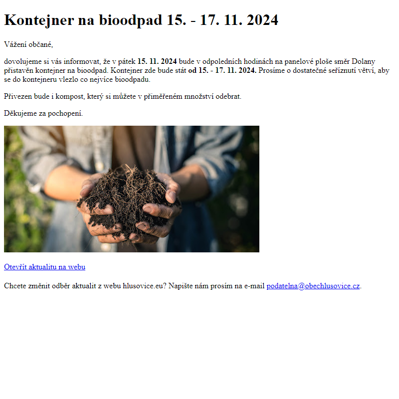 www.hlusovice.eu - Kontejner na bioodpad 15. - 17. 11. 2024