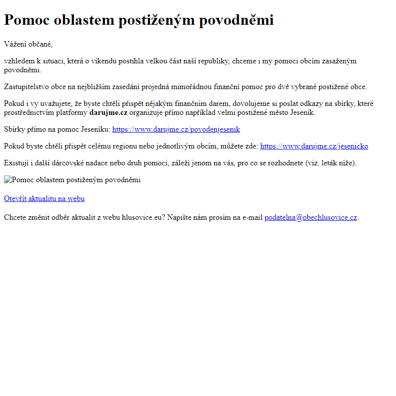 www.hlusovice.eu - Pomoc oblastem postiženým povodněmi