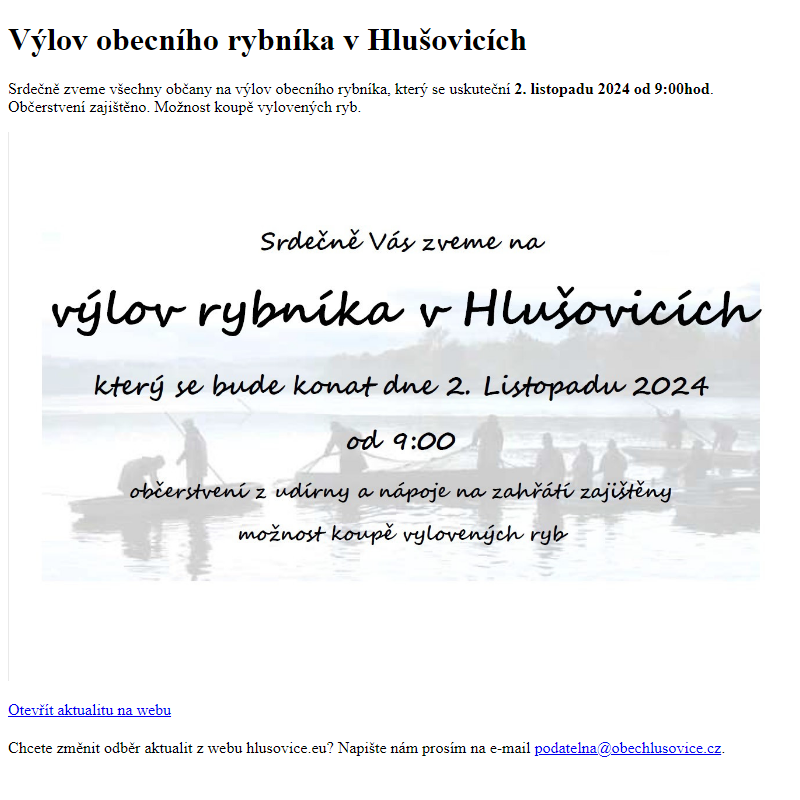 www.hlusovice.eu - Výlov obecního rybníka v Hlušovicích