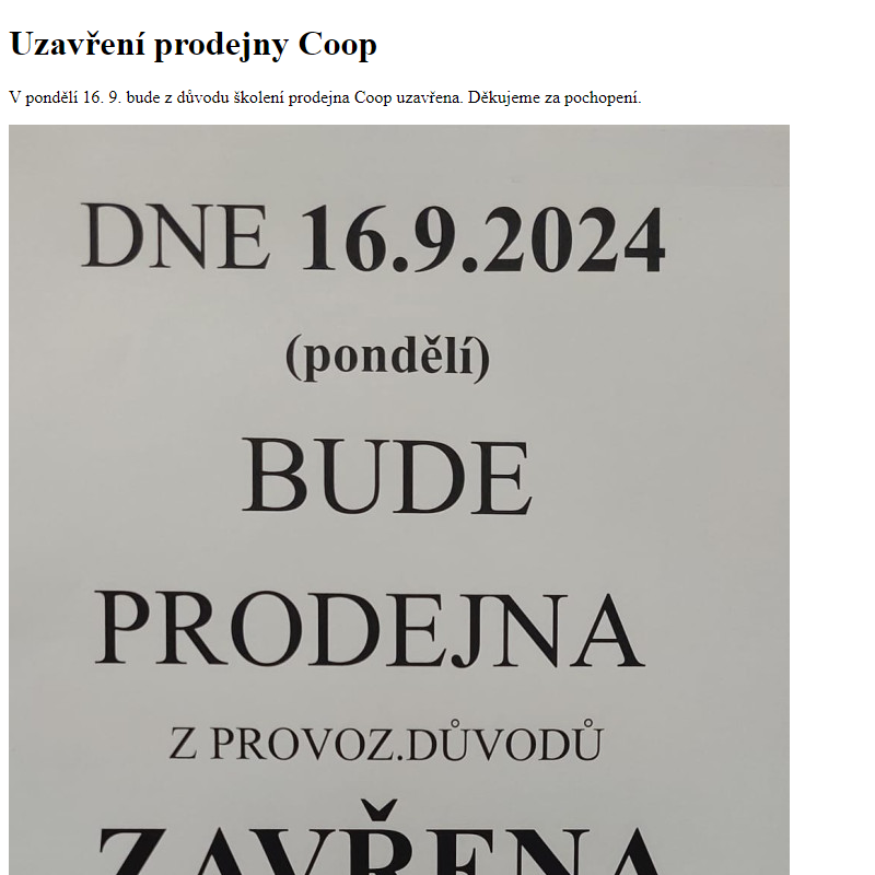 www.hlusovice.eu - Uzavření prodejny Coop