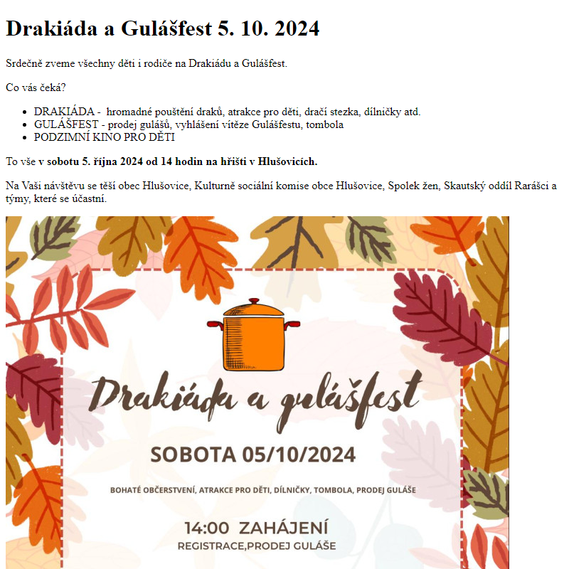 www.hlusovice.eu - Drakiáda a Gulášfest 5. 10. 2024