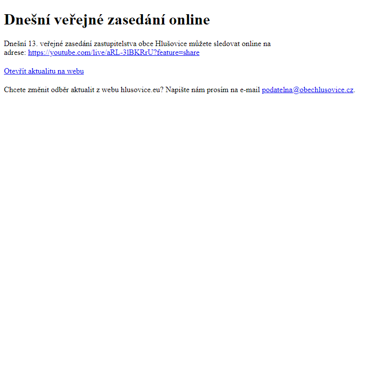 www.hlusovice.eu - Dnešní veřejné zasedání online