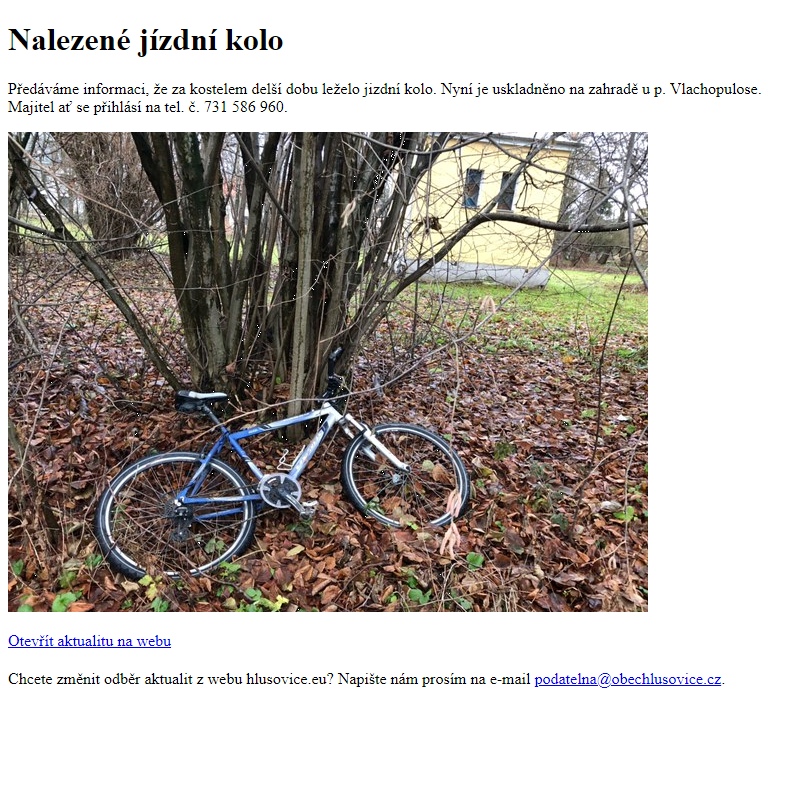 www.hlusovice.eu - Nalezené jízdní kolo