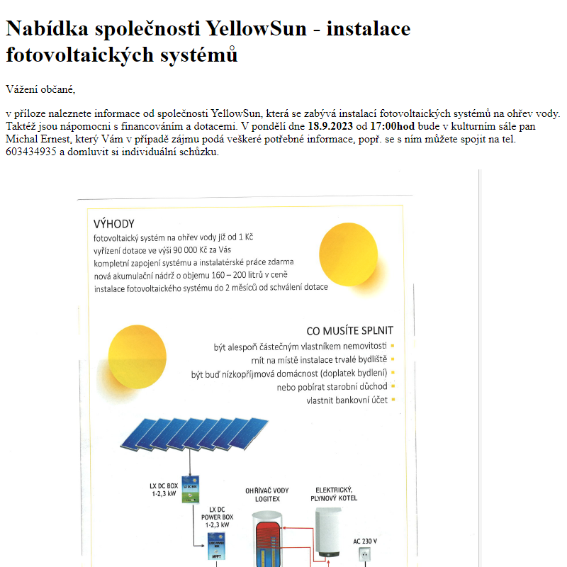 www.hlusovice.eu - Nabídka společnosti YellowSun - instalace fotovoltaických systémů