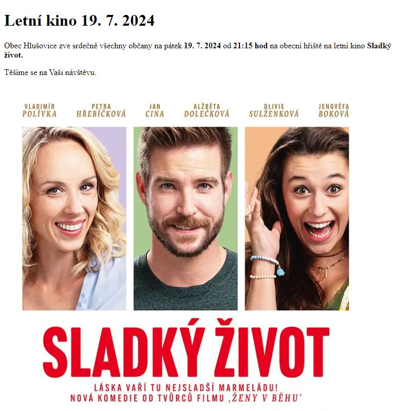 www.hlusovice.eu - Letní kino 19. 7. 2024