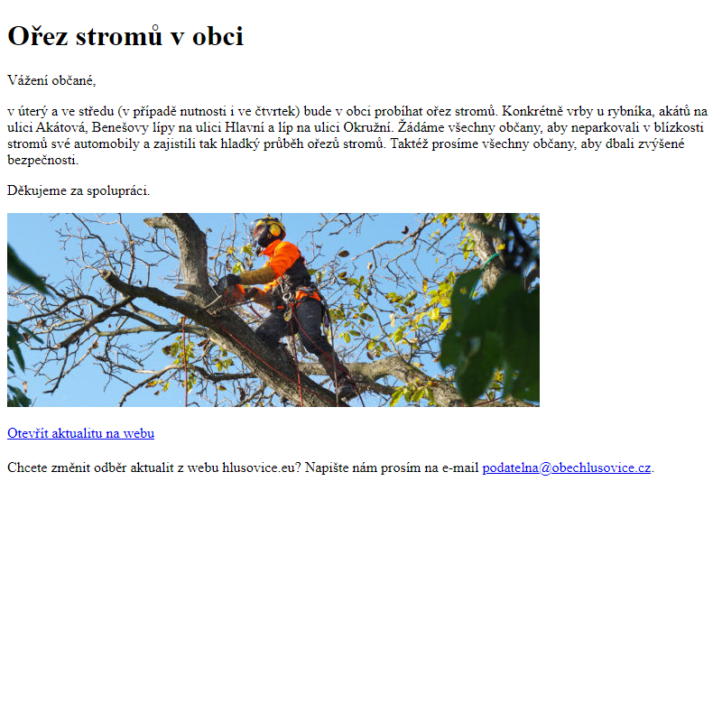 www.hlusovice.eu - Ořez stromů v obci