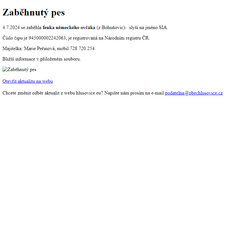 www.hlusovice.eu - Zaběhnutý pes