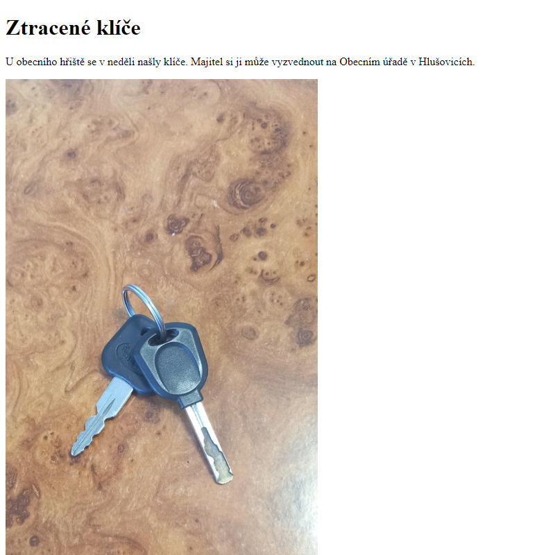 www.hlusovice.eu - Ztracené klíče