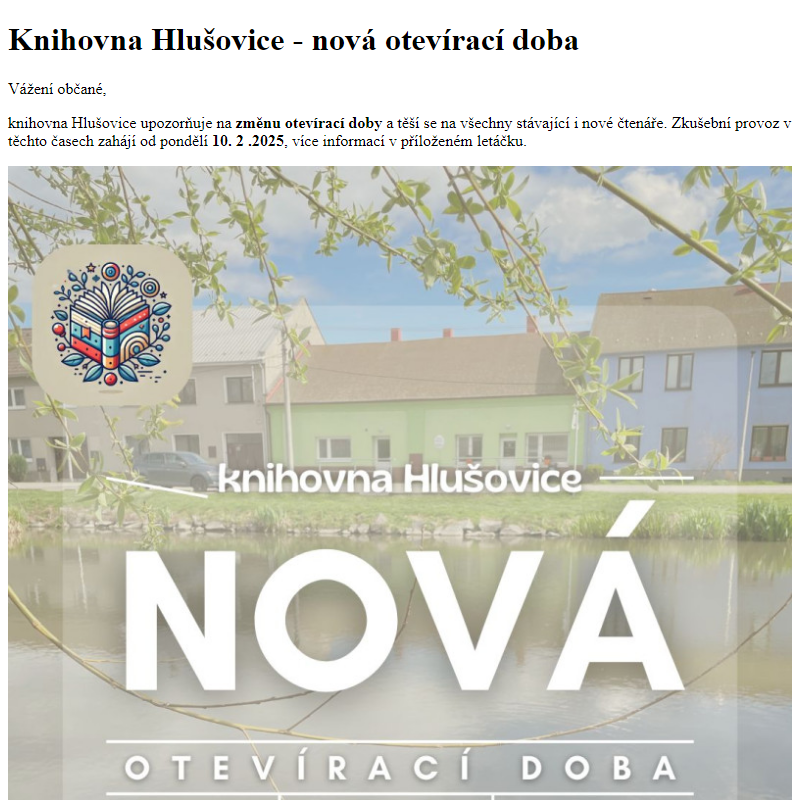 www.hlusovice.eu - Knihovna Hlušovice - nová otevírací doba