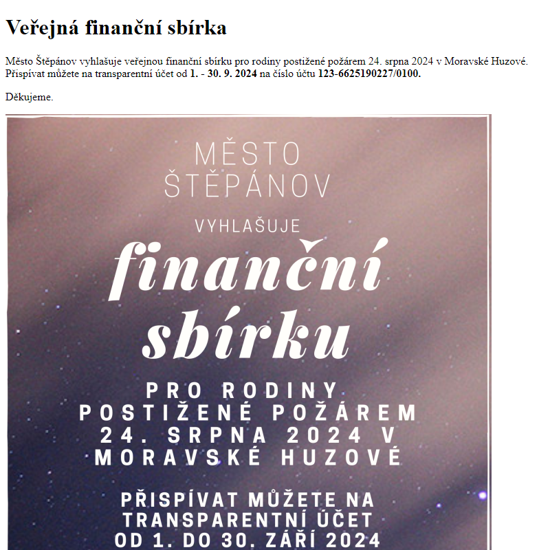 www.hlusovice.eu - Veřejná finanční sbírka