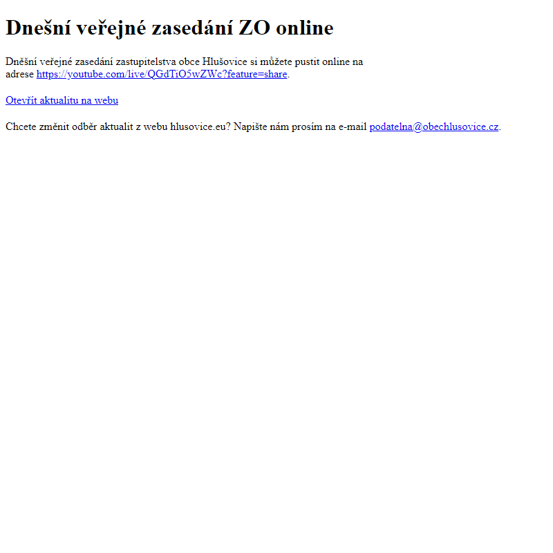 www.hlusovice.eu - Dnešní veřejné zasedání ZO online