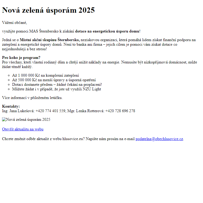 www.hlusovice.eu - Nová zelená úsporám 2025