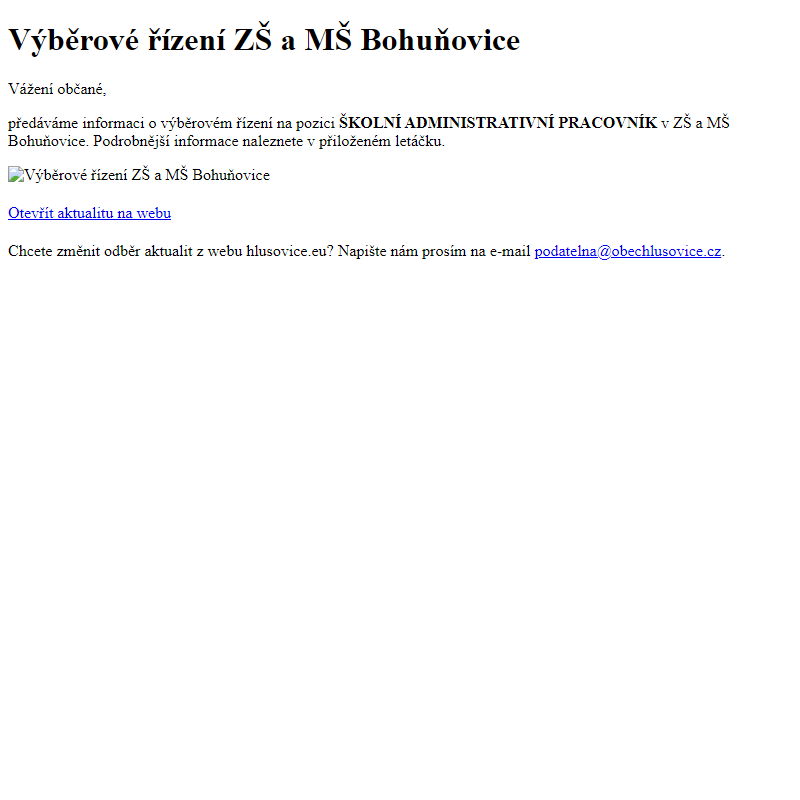 www.hlusovice.eu - Výběrové řízení ZŠ a MŠ Bohuňovice