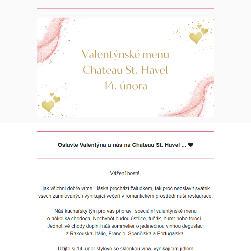 Zamilované menu 14. února na Chateau St. Havel!___