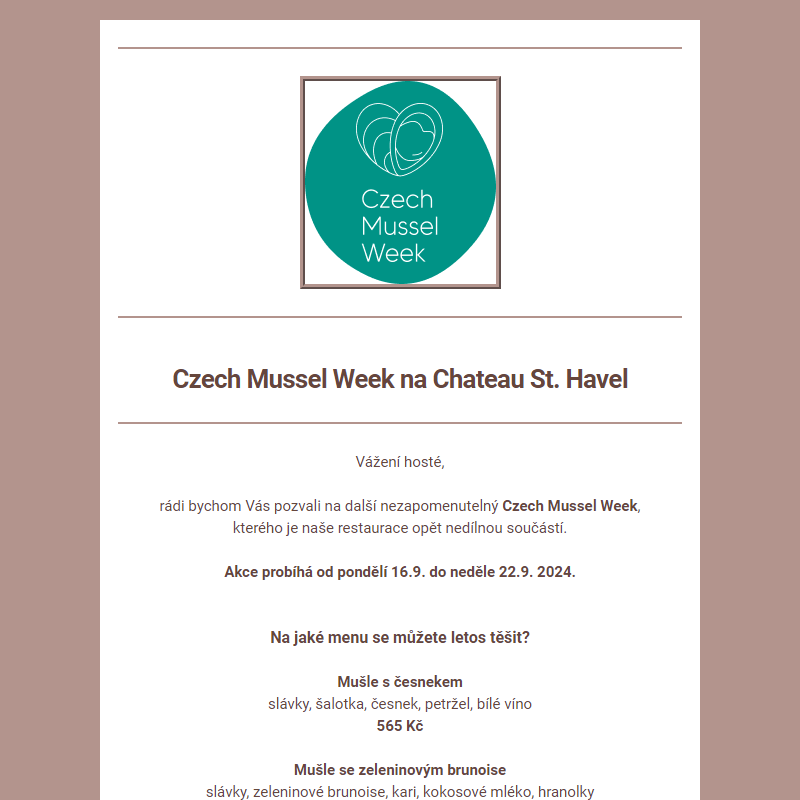 Czech Mussel Week v Chateau St. Havel 16.9. - 22.9. 2023__