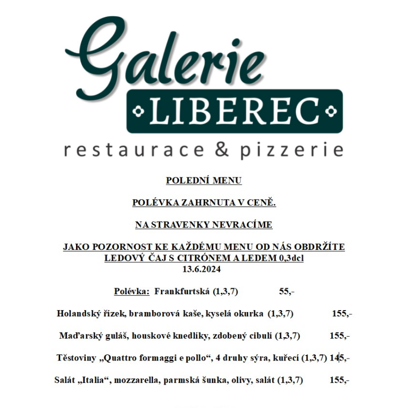 Polední menu Galerie Liberec 13.6.2024
