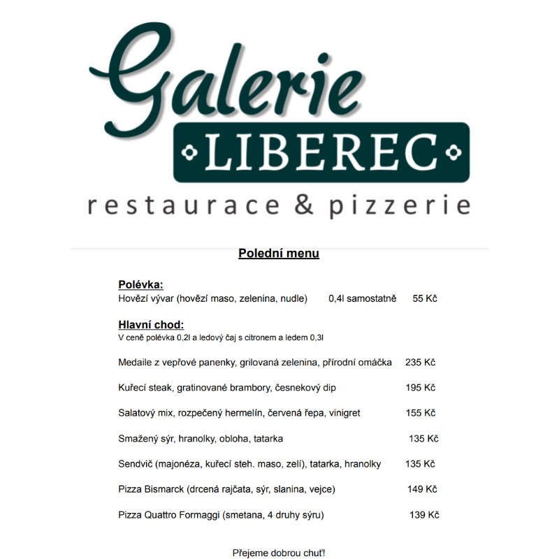 Polední menu Galerie Liberec 10.6.2024