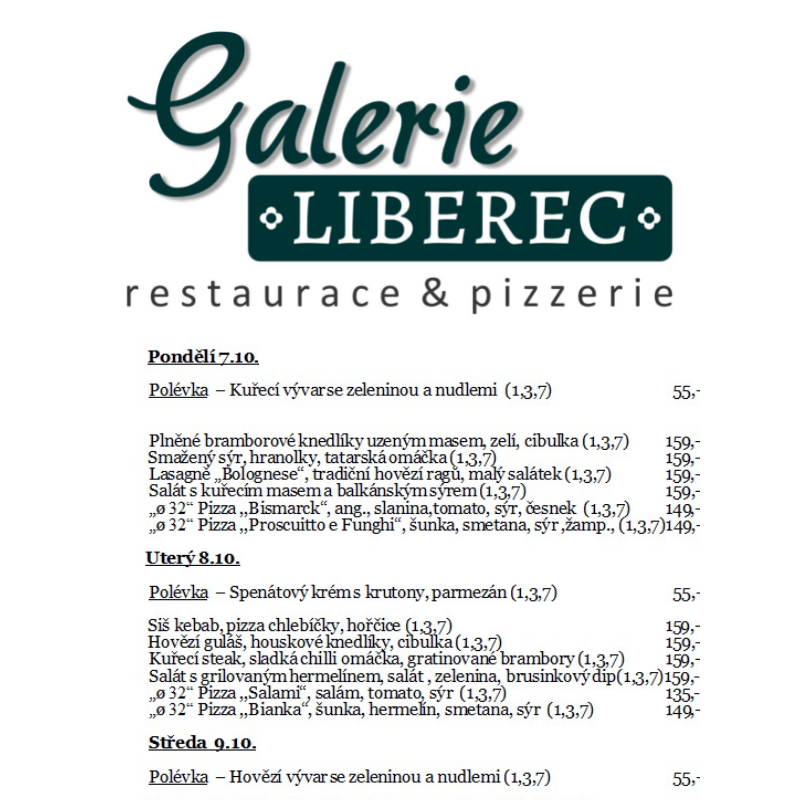 Polední menu Galerie Liberec 7.10. - 11.10.2024