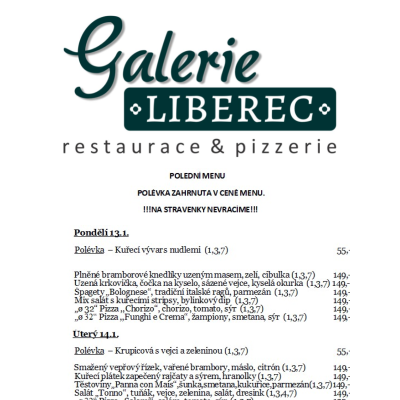 Polední menu Galerie 13.1.-17.1.2025