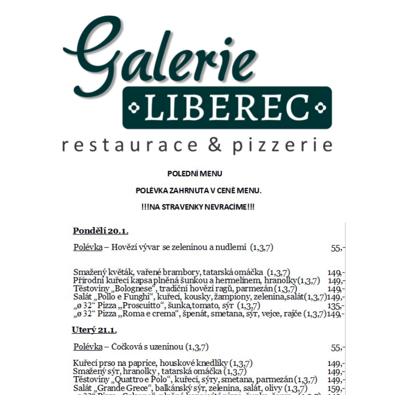 Polední menu Galerie Liberec 20.1.-24.1.2025