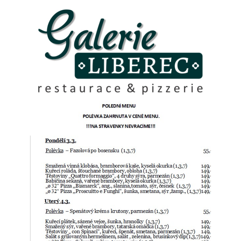 Polední menu Galerie Liberec 3.3.-7.3.2025