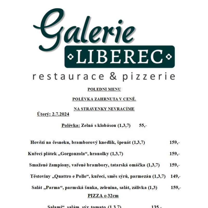 Polední menu Galerie Liberec 2.7. - 4.7.2024