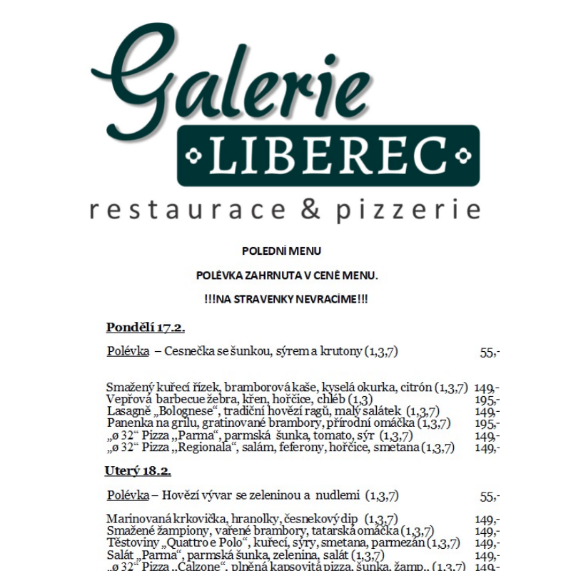 Polední menu Galerie Liberec 17.2.-21.2.2025