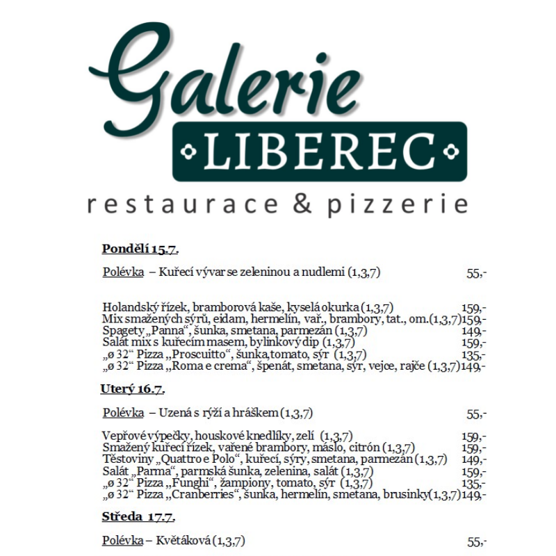 Polední menu Galerie Liberec 15.7. - 18.7.2024