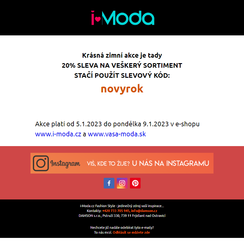 20% novoroční SLEVA na veškeré zboží v našem e-shopu I-moda.cz