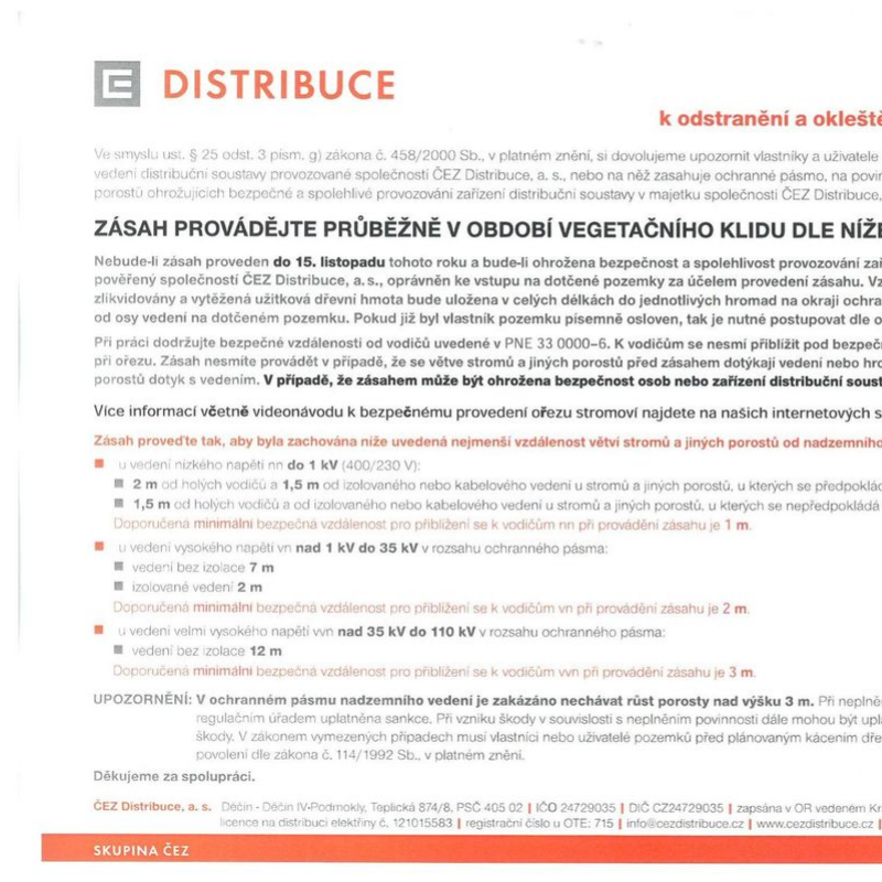 Výzva k ořezům stromoví - ČEZ Distribuce a.s.