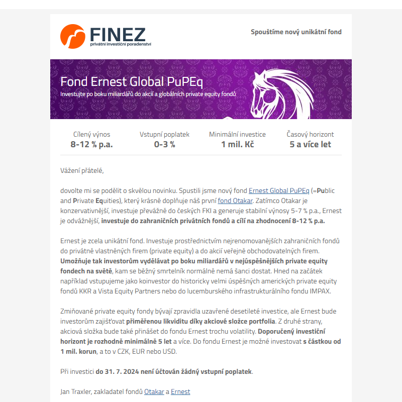 Spouštíme nový fond Ernest Global PuPEq s cíleným výnosem 8-12 % ročně