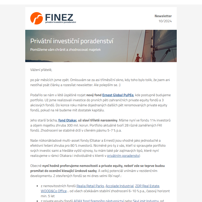 Newsletter FINEZ - 10/2024 - pár tipů na zajímavé investice