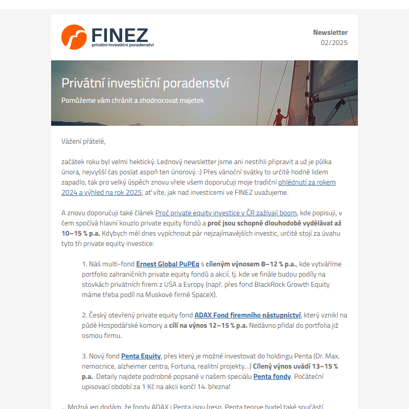 Newsletter FINEZ – 02/2025 + pár tipů na investice