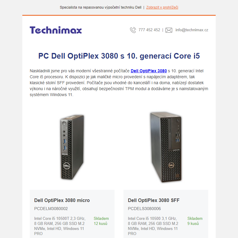 PC Dell OptiPlex 3080 s 10. generací Core i5