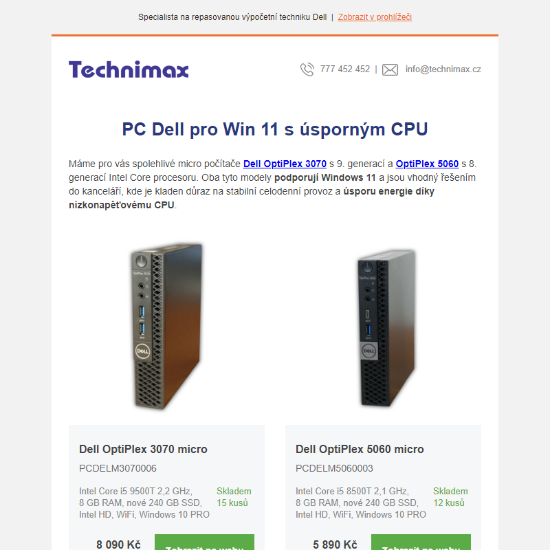 PC Dell pro Win 11 s úsporným CPU