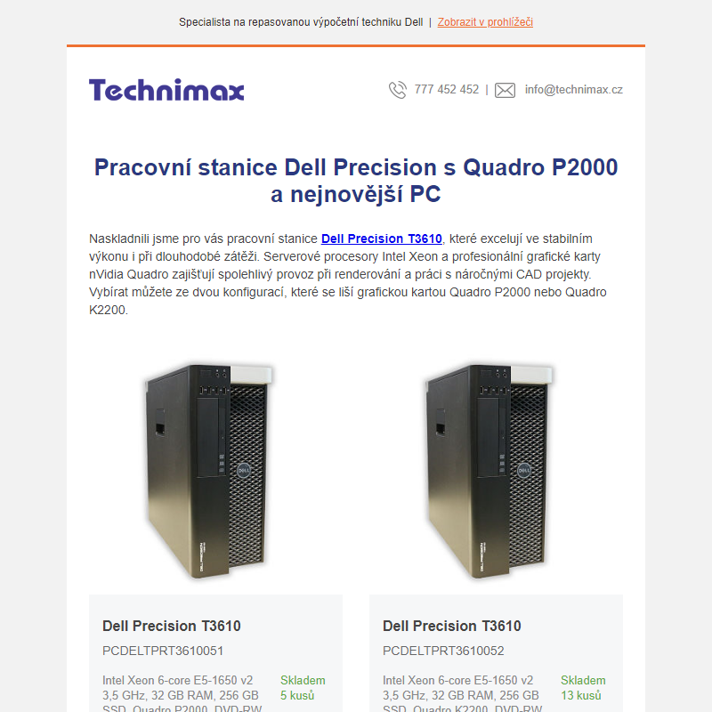 Pracovní stanice Dell Precision s Quadro P2000 a nejnovější PC