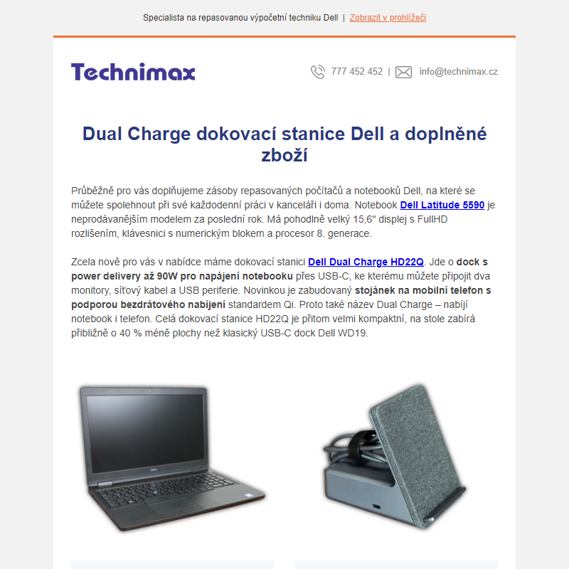Dual Charge dokovací stanice Dell a doplněné zboží