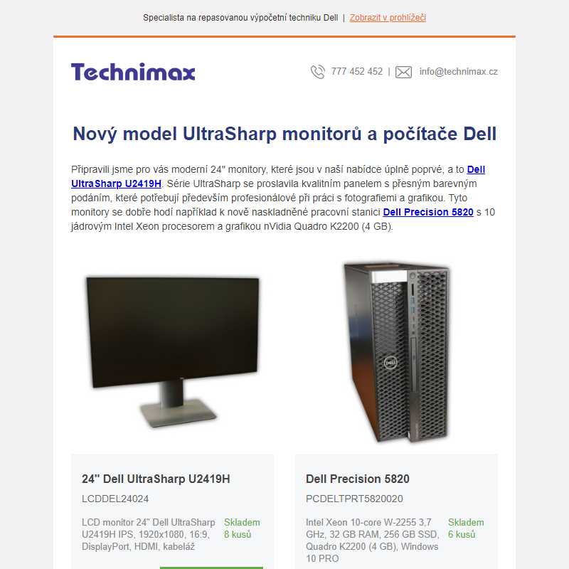 Nový model UltraSharp monitorů a počítače Dell