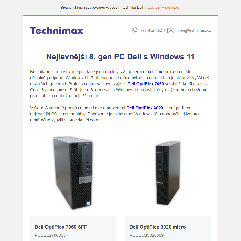 Nejlevnější 8. gen PC Dell s Windows 11