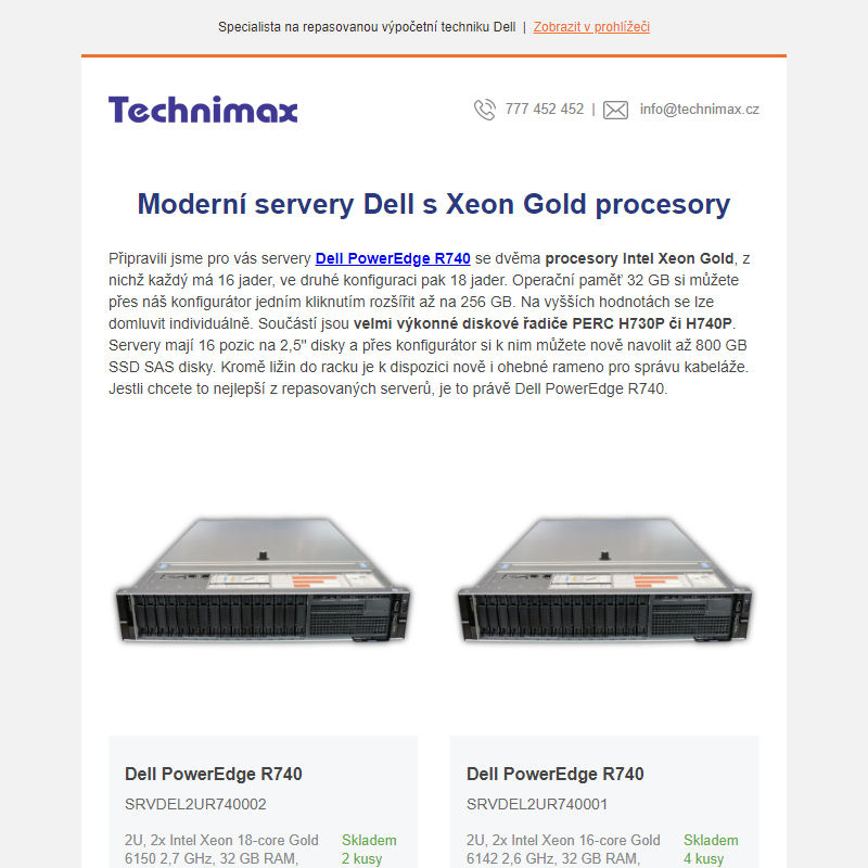 Moderní servery Dell s Xeon Gold procesory