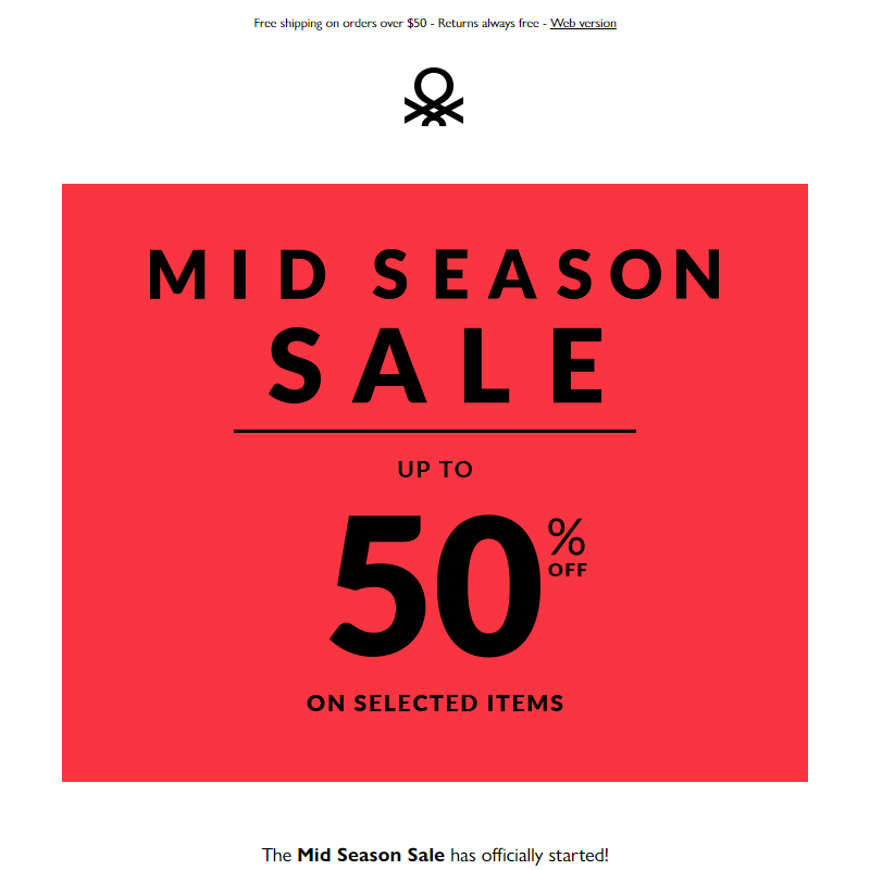 Mid Season Sale: up to 50% off