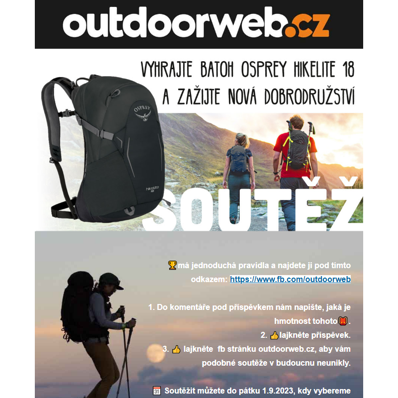 Vyhrajte batoh Osprey HIKELITE 18 na Outdoorweb.cz