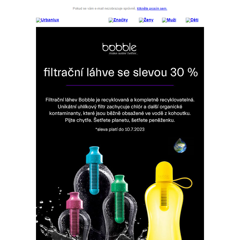 Filtrační láhve Bobble se slevou 30 %