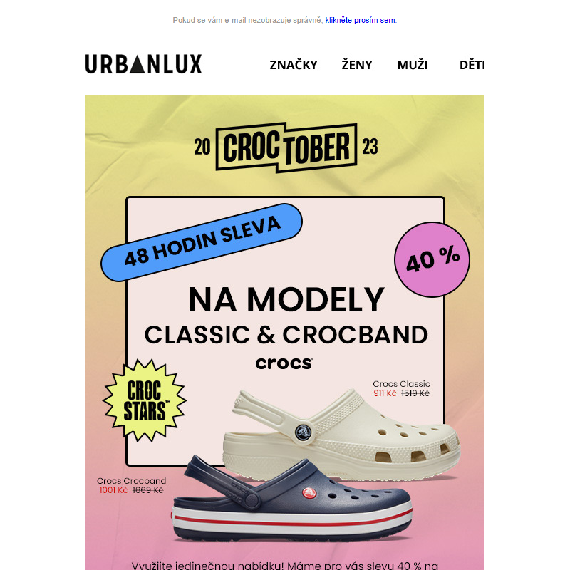 -40 % na Crocs Classic a Crocband